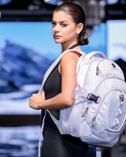 Swissdigital Laptop Backpack with USB Charging Port, Travel Backpack Fits 15.6 inches Computer, 31L Backpack for Women, Pink Purple | SD803-104