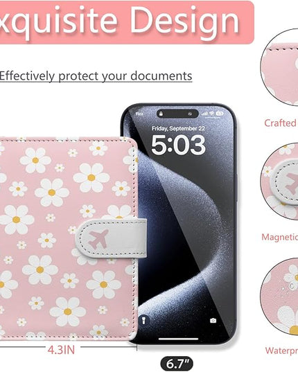 Passport Holder, Travel Wallet Cover with Pen Loop | Cute RFID Blocking Leather Case with Magnetic Closure for Travel Essentials-flower
