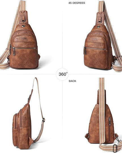 Sling Bag For Women Faux Leather Small Casual Daypack Backpack Fanny Pack Crossbody Chest Bags Purse