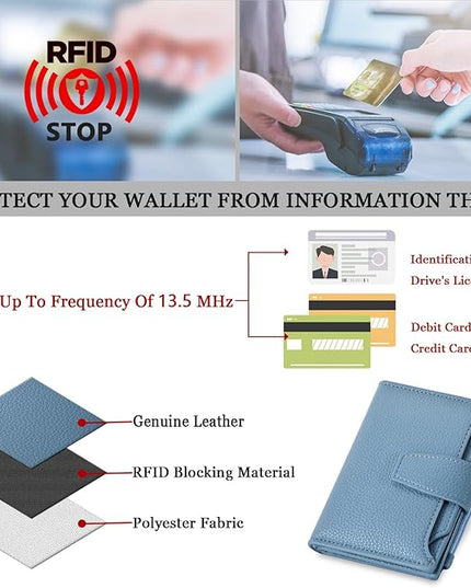 Airkit Small Wallet Women RFID Blocking Soft Leather Bifold Compact Card Holder Wallet for Women with Zipper Coin Pocket 4 ID Window