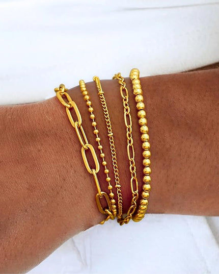 Waterproof Gold Chain Bracelet For Women Non Tarnish,14K Gold Plated Link Dainty Bracelets Stake Layered Bracelet Set Hypoallergen Gold Jewelry