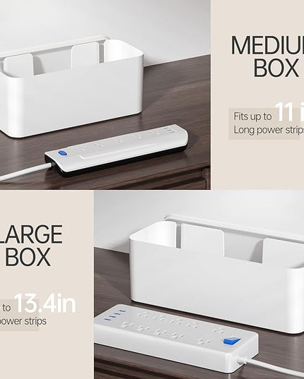 YECAYE 2 Pack Cable Management Box, Pet Friendly Cord Organizer Box for Home & Office, Child-Proof Cable and Power Strip Protector Box, Wire Hider and Cord Organizer for Desk, White