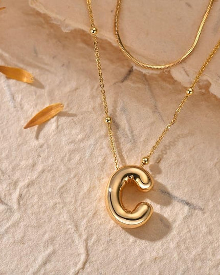 LUCA SMITH Initial Necklaces for Women, Dainty Balloon Bubble Letter, Name Letter Alphabet Pendant Layered Choker Chain Jewelry Gift
