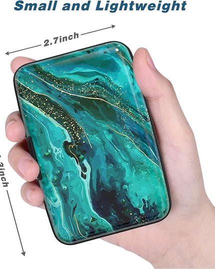 Atufsuat Credit Card Holder, Mini Aluminum Card Wallet RFID Blocking Slim Metal Hard Card Case for Women Men, Ocean Marble