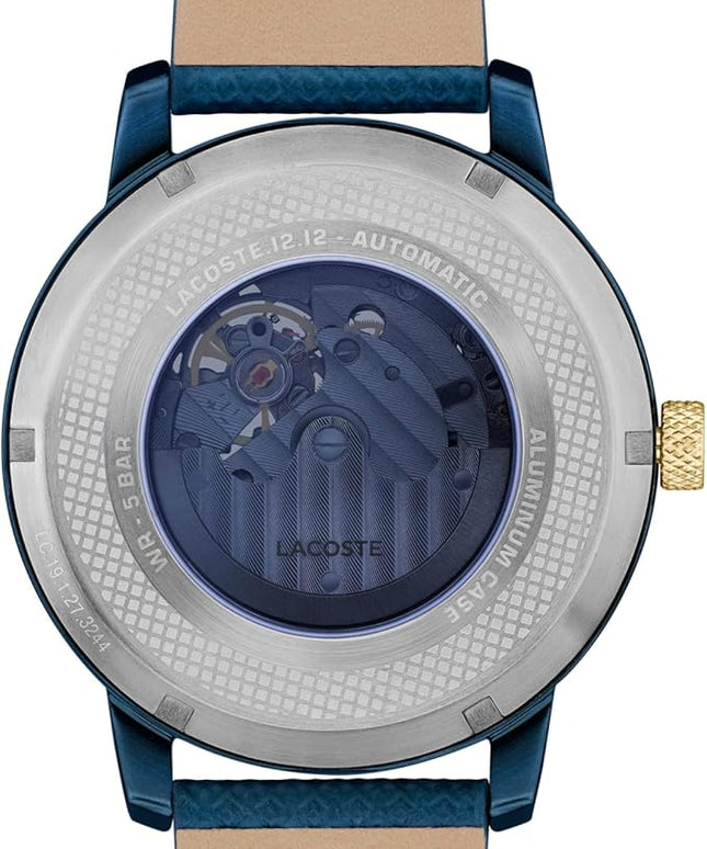 Lacoste.12.12 Men's Automatic Watch - Sporty Leather Strap - Water Resistant up to 5ATM/50 Meters - Self-Winding - Premium Fashion Timepiece - Gift for Him - 44mm