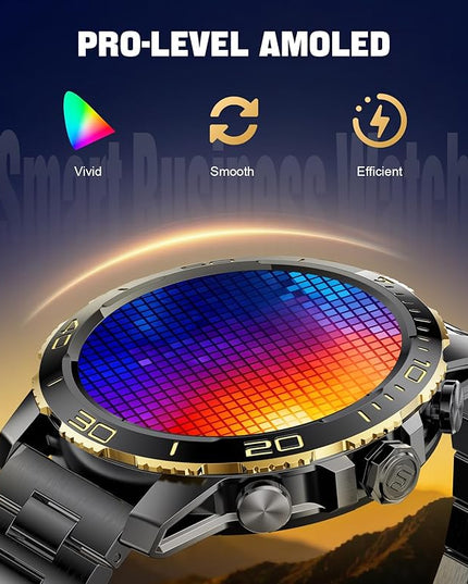LIGE Smart Watches for Men, Make/Answer Call, 1.43" AMOLED Fitness Watch with Heart Rate/Sleep Monitor, 600mAH Battery, 200+ Sports Modes, IP68, Business Sport Smart Watch for Android iOS, Black Gold