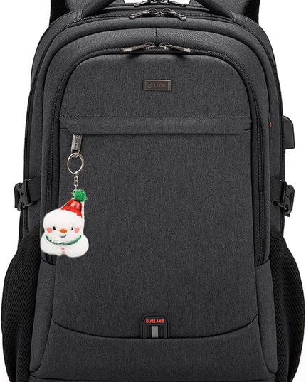 DUSLANG 17 Inch Laptop Backpack for Travel Water Resistant College Backpack for Men Women Laptop Bag with USB Charging Port Key Hanging Ornament Christmas Decorative,Black