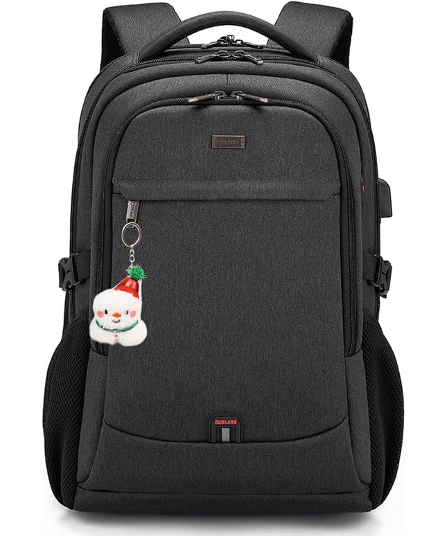 DUSLANG 17 Inch Laptop Backpack for Travel Water Resistant College Backpack for Men Women Laptop Bag with USB Charging Port Key Hanging Ornament Christmas Decorative,Black