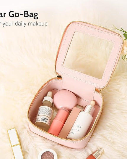 Aveniee Clear Makeup Bag Set (2-Piece Mini & Midi) - Travel Toiletry Organizer for Women, Waterproof Cosmetic Pouch & Car Accessory for Travel Size Toiletries, Pink
