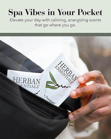 Herban Essentials - Eucalyptus Wipes & Towelettes - Essential Oil Wipes for Hands & Body - Travel Size Essentials and Toiletries - Natural, Individually Wrapped, Disposable & Moist Refresh (7 count)