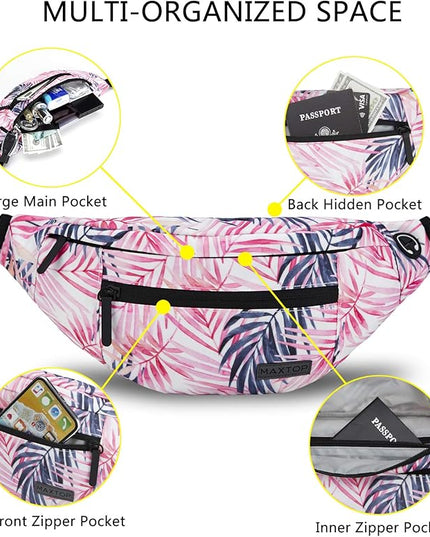 MAXTOP Large Crossbody Fanny Pack with 4-Zipper Pockets,Gifts for Enjoy Sports Festival Workout Traveling Running Casual Hands-Free Wallets Waist Pack Phone Bag Carrying All Phones
