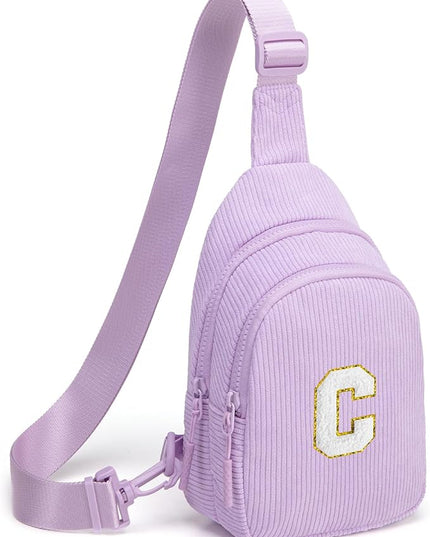 Viverte Small Corduroy Sling Bag Initial Crossbody Bag Fanny Pack for Girls Personalized Birthday Gifts for Teen Girls Gifts