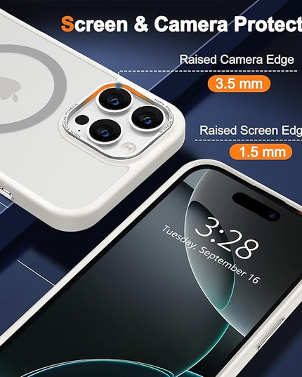 Hython Case for iPhone 16 Pro Case Magnetic Translucent Matte Phone Cases 6.3" [Compatible with MagSafe] Thin Slim Fit Shockproof Bumper Hard Protective Cover for Women Men Girls, Frosted Cream White
