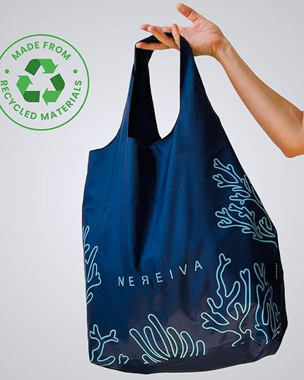 4 Pack Foldable Grocery Bags into Tiny Pouch - Large Capacity Multi-Color, Great for Travel, Durable, Washable Packable Shopping Bag, Comes with a Carry Pouch, Lightweight