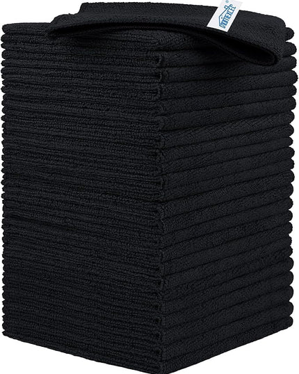 HOMEXCEL Black Microfiber Cleaning Cloth, 24 Pack Cleaning Towels for Kitchen, Lint Free, Scratch-Free, Highly Absorbent, and Reusable Cleaning Rags for House, Window and Glass, Cars, 11.5 X11.5 inch