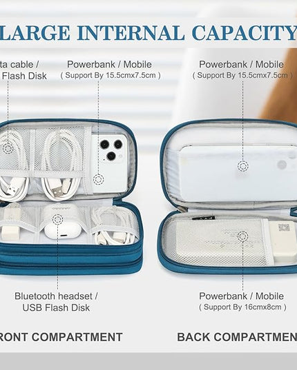 FYY Electronic Organizer, Travel Cable Organizer All-in-One Storage Bag Pouch Electronic Accessories Carry Case Portable Waterproof Double Layers for Cable, Cord, Charger, Phone, Earphone Green