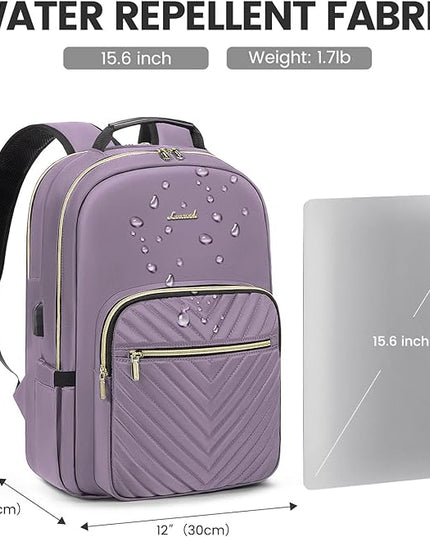 LOVEVOOK Laptop Backpack for Women 15.6 inch,Cute Womens Travel Backpack Purse,Professional Laptop Computer Bag,Waterproof Work Business College Teacher Bag Carry on Backpack with USB Port,Taro Purple