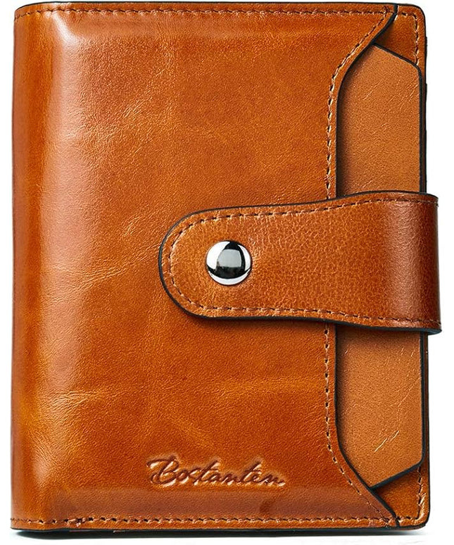 BOSTANTEN Women Leather Wallet RFID Blocking Small Bifold Zipper Pocket Wallet Card Case Purse with ID Window