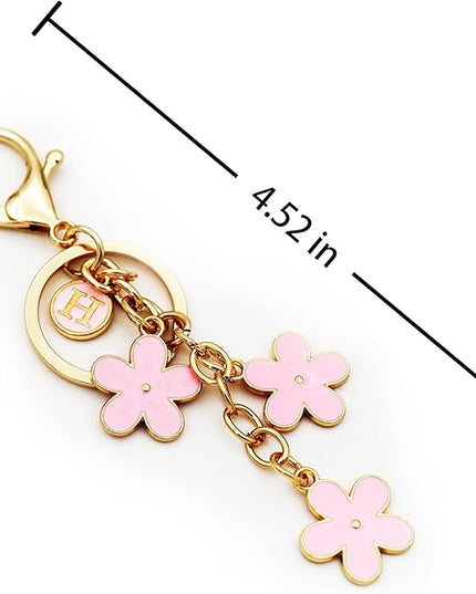 Cute Initial Letter Keyring for Women Girls Nice Flower Keychains for Handbag Backpack