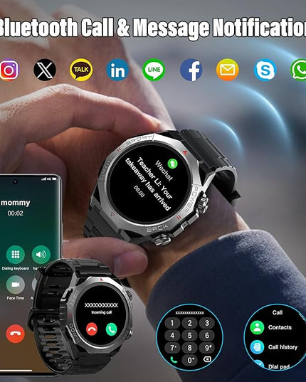 Military Smart Watches for Men(Answer/Make Calls), 1.39"HD Fitness Watch, 24/7 Heart Rate Sleep Monitor, Smart Watch for Men 110+ Sport Modes, 30Day, IP68 Waterproof Smartwatch for Android iOS, Black