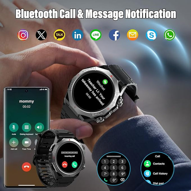 Military Smart Watches for Men(Answer/Make Calls), 1.39"HD Fitness Watch, 24/7 Heart Rate Sleep Monitor, Smart Watch for Men 110+ Sport Modes, 30Day, IP68 Waterproof Smartwatch for Android iOS, Black