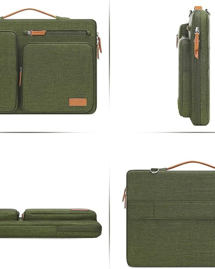 MOSISO 360 Protective Laptop Shoulder Bag,15 inch Computer Bag Compatible with MacBook Air M4 M3 M2/Pro A1990 A1707, Dell XPS Plus,Side Open Messenger Bag with 4 Zipper Pockets&Handle, Olive Green