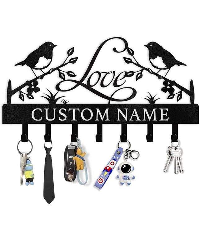 Dyoart Personalized Key Holder Wall Mount - Key Holder for Wall, Custom Name Key Rack, Metal Key Holder Hooks Organizer, Wedding Housewarming Gift, Key Hanger Decor for Entryway, Hallway, Bedroom