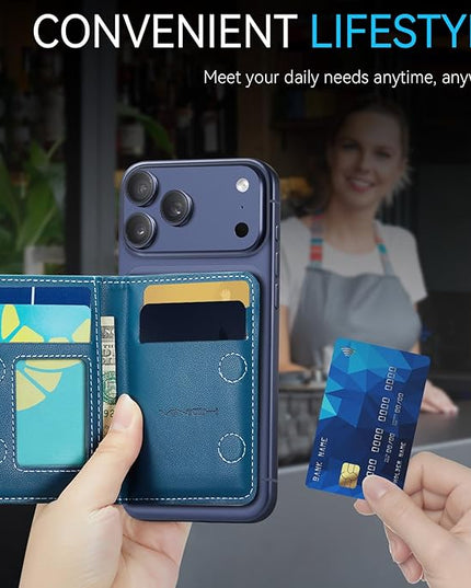 Vinich for MagSafe Wallet Magnetic RFID Blocking Card Holder Compatible with MagSafe Phones and Cases, Strong Magnet Minimalist Phone Wallet for iPhone 17/16/15/14/13/12/ Pro/Max/Plus, Blue