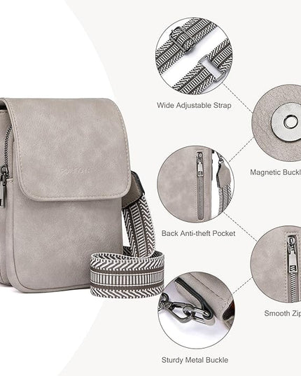 POIUGOYA Small Crossbody Bags for Women Trendy,Leather Triple Compartment Cell Phone Crossbody Wallet Purses with Card Slots