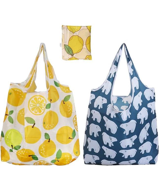 Reusable Nylon Grocery Bags – Foldable Eco Shopping Tote with Storage Pouch, Heavy-Duty 50lbs Capacity, Waterproof, Tear-Resistant, Large Capacity for Groceries, Travel, Outdoor Use (2-Pack)