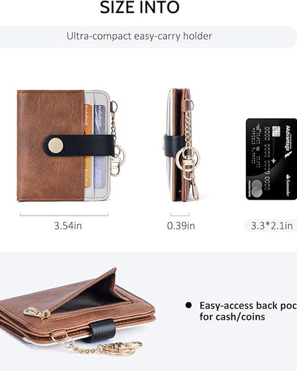 POIUGOYA Slim Wallet for Women,RFID Blocking Bifold Credit Card Holder with Zipper Coin Pocket,ID Window,Keychain
