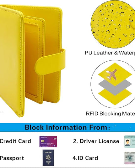 Melsbrinna RFID Passport Holder for Travel Women/Men, Cute RFID Blocking Wallet with Card Slots, Travel Wallet/Passport Case (1, Yellow)