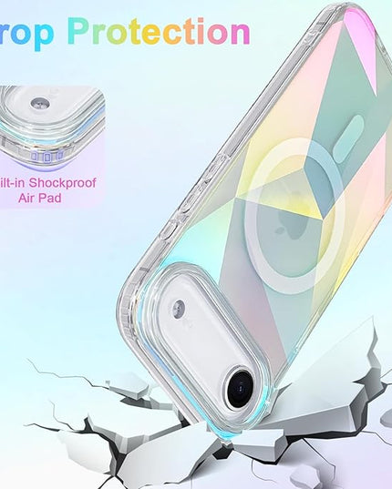 Cute Case for iPhone Air Case for Women Girls [ Compatible with Magsafe ] Clear Glitter Girly Aesthetic Rainbow Sparkly Bling Magnetic Phone Cover, Iridescent Geometry