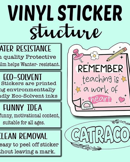(3Pcs) Remember Teaching is a Work of Heart Sticker, Decorate Books Laptop Phone Water Bottles Kindles Stickers Tumbler Sticker Waterproof Vinyl Decorate Sticker 3" Inch
