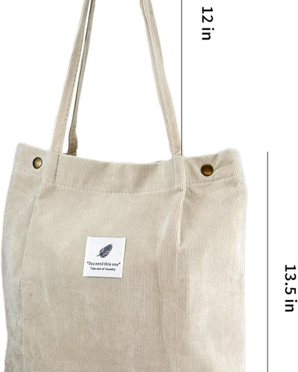 Corduroy Tote Bag Cute Tote Bags for Women Shoulder Bag with Inner Pocket for Work Beach Travel and Shopping Grocery