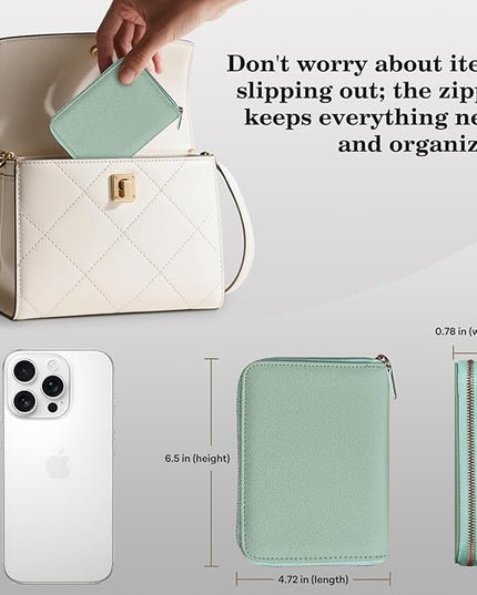 CoBak Passport Holder Cover with Safe Zipper Closure, Premium Passport Wallet for Travel, RFID Blocking Card Case, Waterproof Travel Accessories for Women, Agave Green