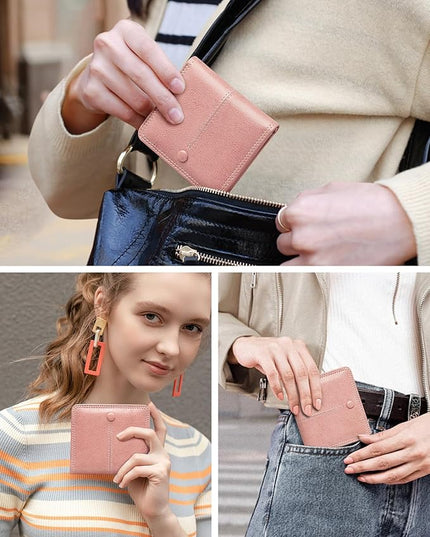 TFKGS Slim Wallet for Women RFID Wallet Women Small Wallets Woman Thin Credit Card Holder RFID Blocking Bifold Compact Pocket Ladies Leather Pink Mini Purse