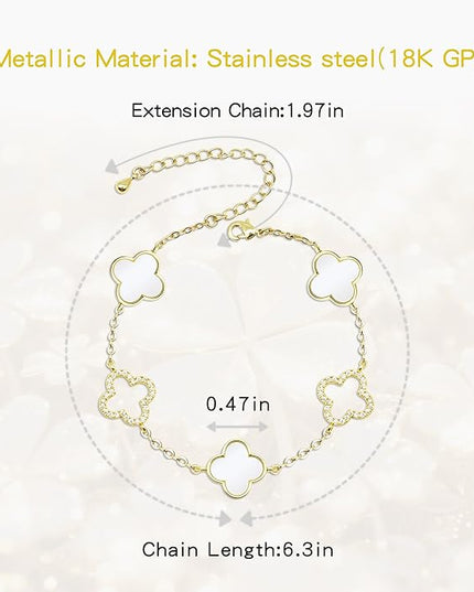 Clover Bracelet for Women 18k Gold Plated Silver Lucky Four Leaf Link Chain Bracelets Charm Trendy Jewelry Gifts for Women