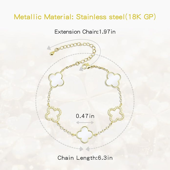 Clover Bracelet for Women 18k Gold Plated Silver Lucky Four Leaf Link Chain Bracelets Charm Trendy Jewelry Gifts for Women