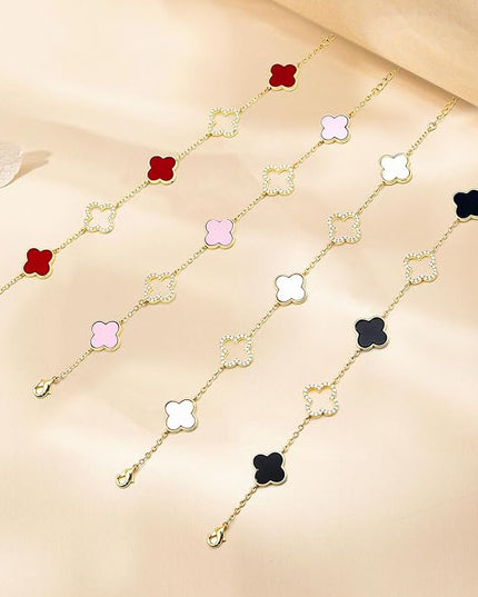 Clover Bracelet for Women 18k Gold Plated Silver Lucky Four Leaf Link Chain Bracelets Charm Trendy Jewelry Gifts for Women