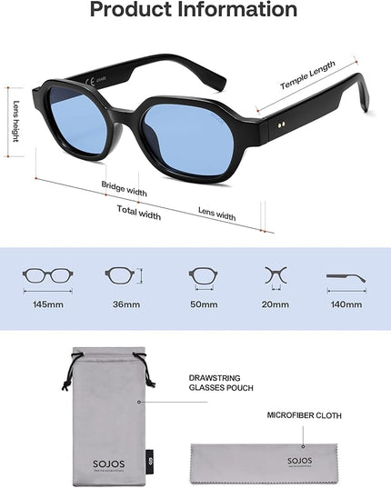 SOJOS Retro Polarized Hexagon Sunglasses for Women Men, UV400 Trendy Rectangle 70s 80s 90s Shades SJ2389
