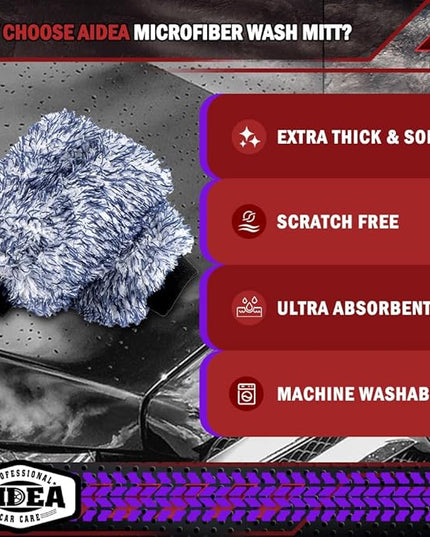 AIDEA Car Wash Mitt Microfiber, 1PK Scratch Free Lint-Free, Wheel Cleaner Mitts, Extra Plush Premium Microfiber Mitt Car Wash Brush, Regular Size 7.12''X10.14''