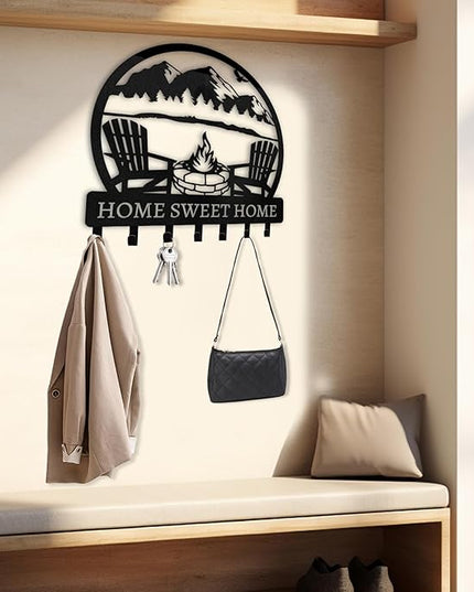 Dyoart Personalized Metal Key Holder - Custom Wall Mount with Mountain Design - Camping Key Hooks for Wall Organizer - Key Rack Decoration for Entryway