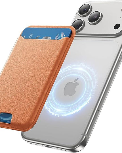 TWZKG for MagSafe Wallet, 3 Card Holder, Slim Magnetic Phone Wallet for iPhone 17/16/15/14/13/12 Pro Max Plus Air Series,RFID Blocking Vegan Leather,Orange