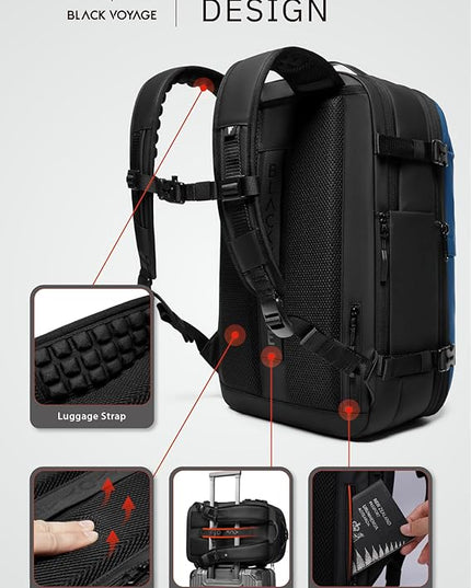 BlackVoyage Vortex Vacuum Seal Travel Backpack 60L Expandable Air Compression System Water Resistant TSA Lock Carry-On Suitcase Luggage Blue AERO - Vacuum Pump Included