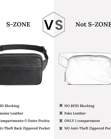 S-ZONE Fanny Packs for Women Genuine Leather RFID Blocking Crossbody Bags Purses Sling Waist Chest Bag Gifts Travel Running Adjustable Strap Men