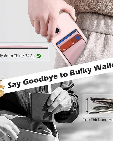 imluckies Magnetic Wallet for iPhone Magsafe, Double Stretchy Fabric Pocket Wallet, Magnet Credit ID Card Wallet Holder for iPhone 17 Pro Max / 17 Pro / 17/16 / 15/14 / 13/12 Series, Pink