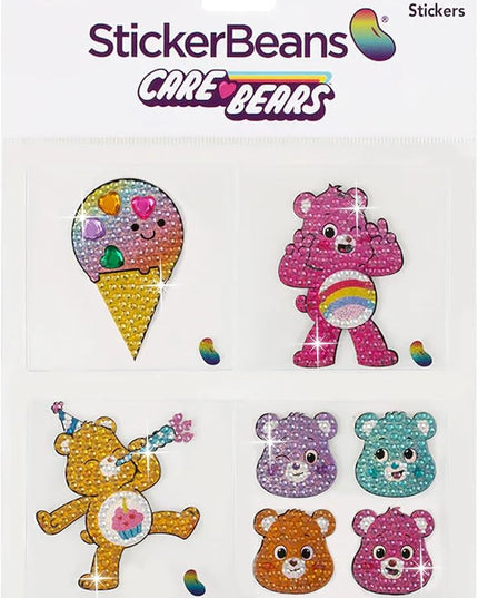 StickerBeans® Rhinestone Stickers - Care Bear II Collection 4-Pack, 2” x 2” Each, Unique Sparkly Cut-to-Shape for Collecting, Trading, Decorating Laptops, Scrapbooks for Kids, Teens, &n Adults