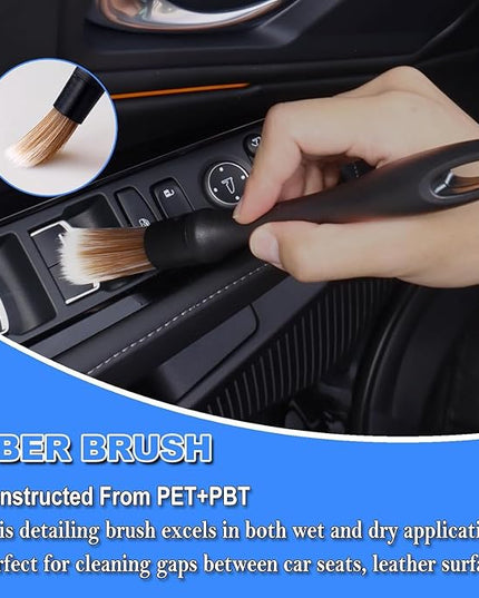 7PCS Car Detailing Brush Set, Ultra Soft Boars Hair Car Interior Detailing Brushes, Car Interior Detailing Kit, Car Cleaning Gel Supplies Kit, Car Dust Brush, Car Accessories for Truck, Suv, Interior