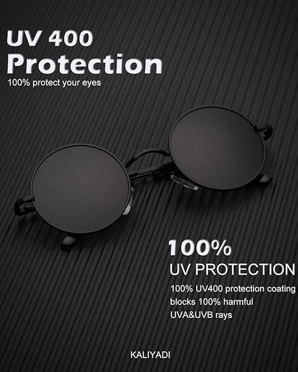 KALIYADI Round Polarized Sunglasses for Men Women Retro Metal Hippie Circle Style Sun Glasses UV Protection